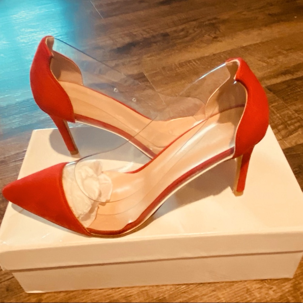 CAP TOE PVC HEELS-NEVER WORN -comes with box